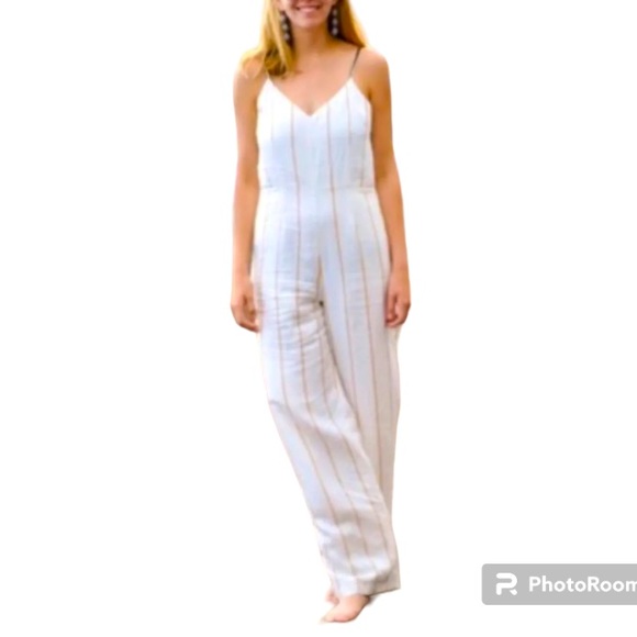 Anthropologie Essential Straps Striped White Jumpsuit Size 10 - Picture 4 of 14